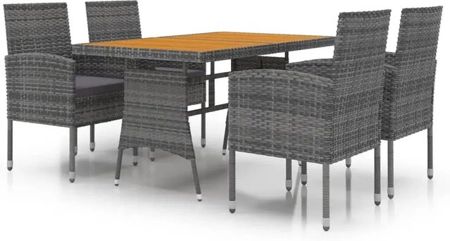 vidaXL 5-teilige Garten-Essgruppe aus Poly Rattan und Akazienholz in Grau - Bild 1