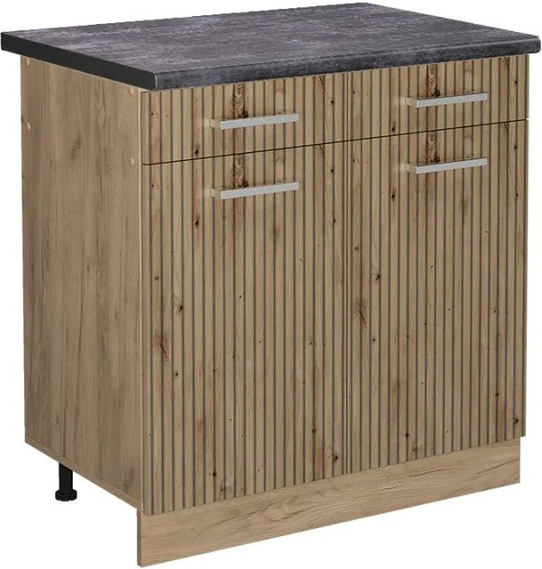 Vicco Küchenunterschrank R-Line Artisan-Eiche und Goldkraft Eiche mit Anthrazit, B: 80 cm, T: 60 cm, H: 81,6 cm - Bild 1