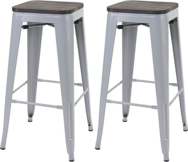 PROREGAL 2er-Set Barhocker im Industrial-Design mit Ulmenholz-Sitzfläche und Metallgestell, Grau/Braun, Sitzhöhe: 76 cm, stapelbar - Bild 1