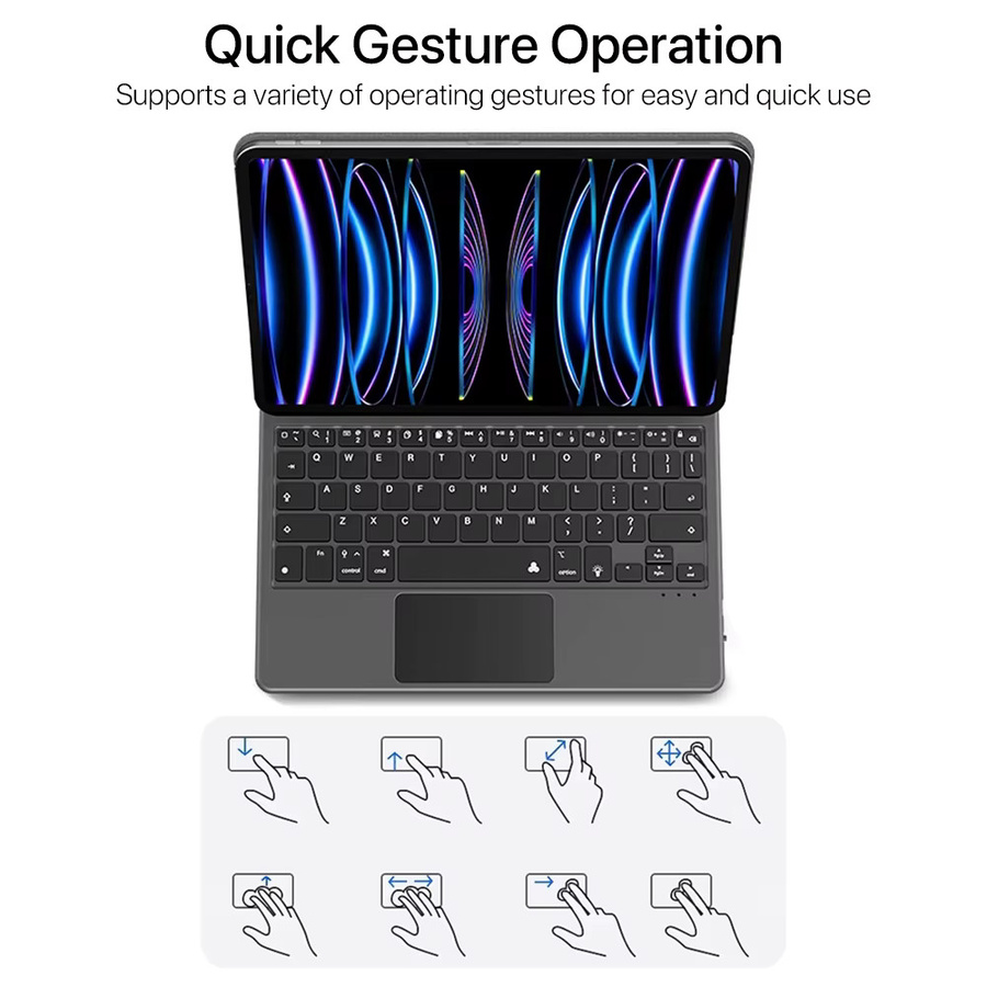Qukam Magnetische Magische Tastatur mit Hintergrundbeleuchtung für iPad 10. Generation, 11 Zoll und 12,9 Zoll, Bluetooth Drahtlos Tastatur Hülle in Schwarz - Bild 5
