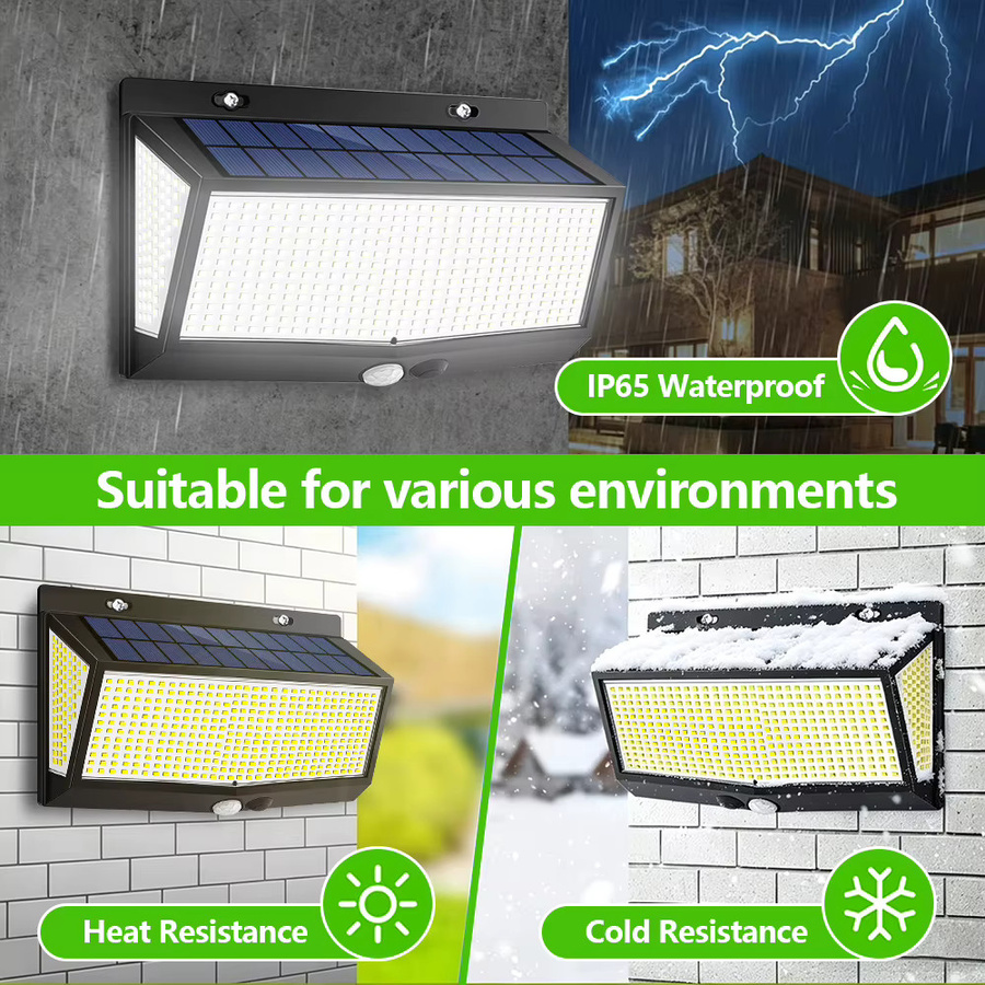 Solar-Wandleuchte mit 528 LED und Bewegungsmelder, IP65 wasserdichte Außenleuchte für Garten und Terrasse, modern und rechteckig, Farbe: Weiß, B/T/H: 12,0 x 22,0 x 5,0 cm - Bild 3