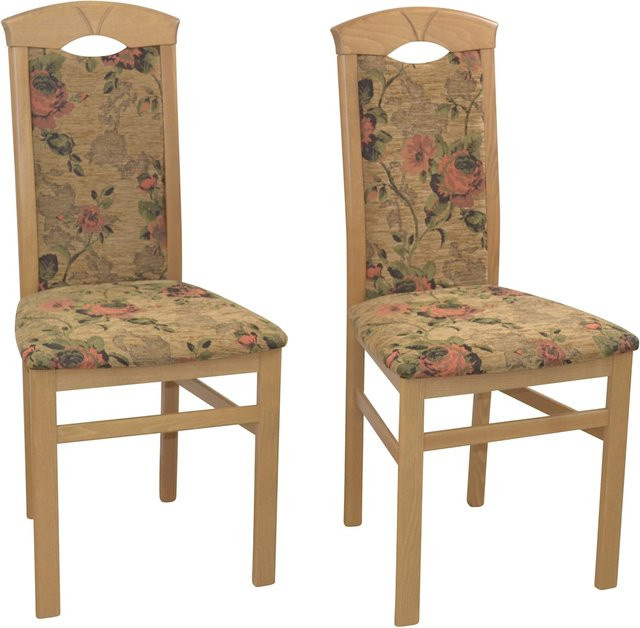 Möbel Direkt Online 2er Set Polsterstühle mit Blumenmotiv und Massivholz-Beinen aus Buche, Nussbaum oder Eiche in Multicolour - Bild 1