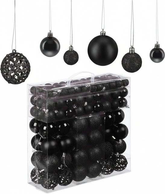 Relaxdays Weihnachtskugeln aus Kunststoff in Schwarz, 150er Set - Bild 1