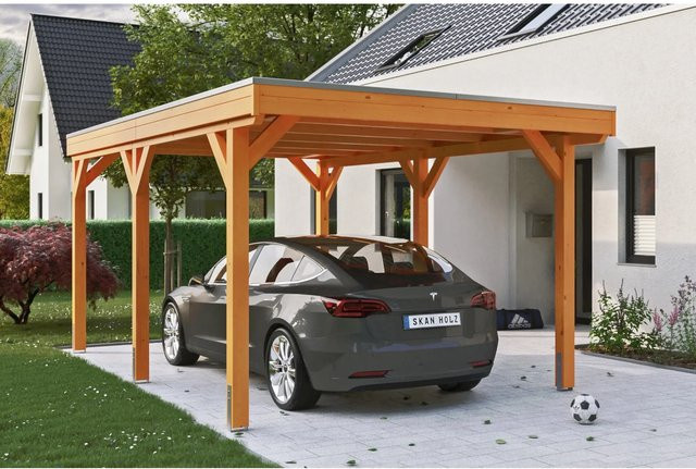 Skan Holz Carport Grunewald aus Fichte mit EPDM-Dach in Beige, B: 321 cm, T: 554 cm, H: 243 cm - Bild 1