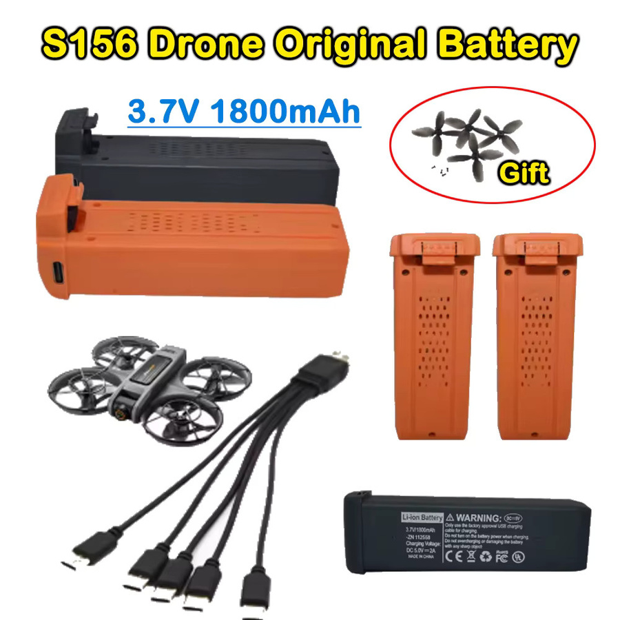 SZDFY S156 Ersatzbatterie für bürstenlose Drohnen, 3,7 V 1800 mAh Lipo-Akku mit Propeller und USB-Ladegerät, Farbe: Orange/Mehrfarbig - Bild 1