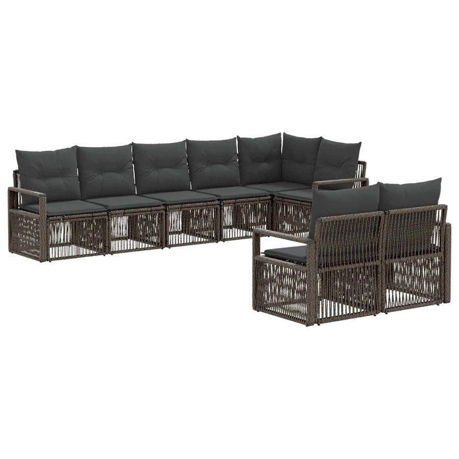 vidaXL Gartensofa-Set 8-teilig aus Poly-Rattan in Grau mit Polsterkissen und wetterfestem Metallgestell - Bild 2