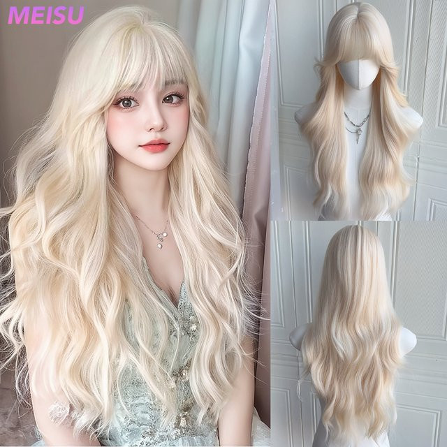 MEISU Perücke, synthetisch, wellig, Platinum, Damen - Bild 1