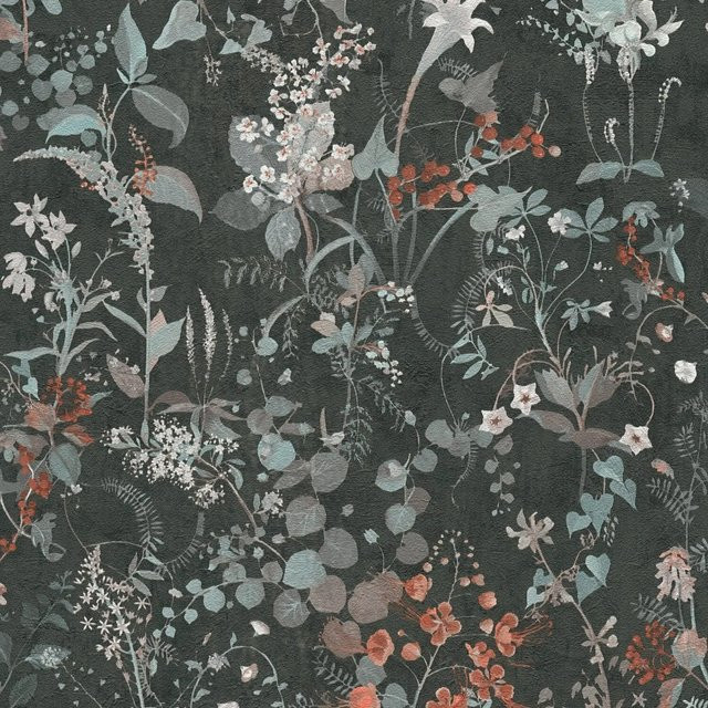 PROFHOME 388254-GU Blumen Tapete Floral Matt in Schwarz Grau Petrol Rot, Vlies-Tapete mit botanischem Muster, Breite: 0,53 m, Länge: 10,05 m - Bild 1