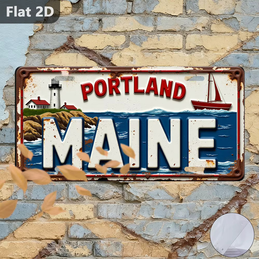 Vintage Maine Nummernschild CIFBUY aus Metall mit Portland City Logo zur Wanddekoration, B/H: 30,48 x 15,0 cm, Mehrfarbig - Bild 4
