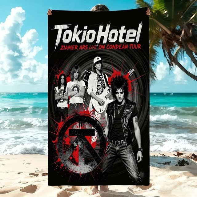 Strandtuch T-Tokio Hotel Live Tour aus Mikrofaser, Schwarz & Rot, B: 50 cm, L: 100 cm - Bild 1