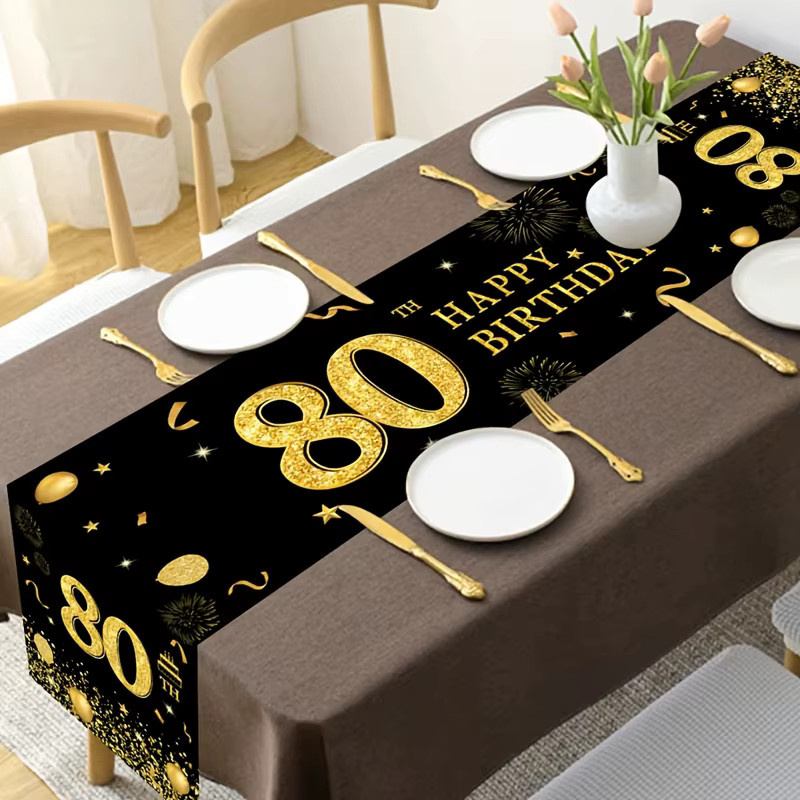VIKAMA Tischflagge zum 80. Geburtstag in Schwarz-Gold als Party-Dekoration für dein Geburtstagsbankett - Bild 2