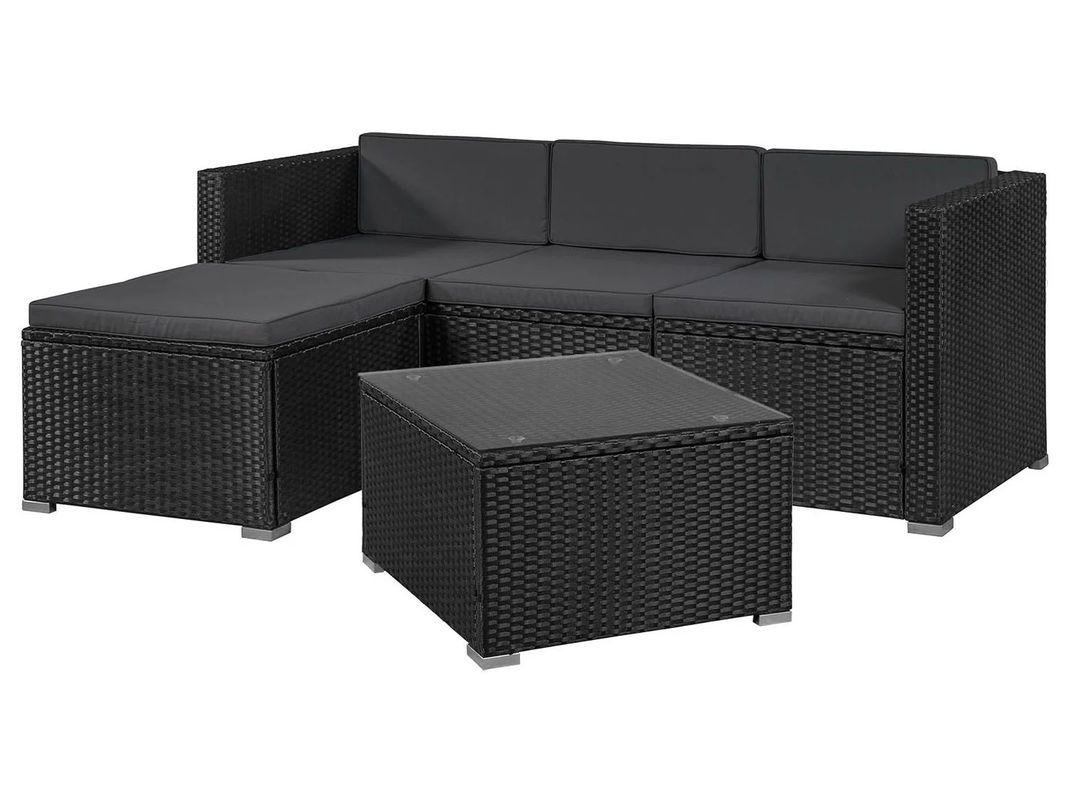 Juskys Polyrattan Lounge Sitzgarnitur Punta Cana M in Schwarz mit dunkelgrauen Bezügen für 3-4 Personen inklusive Sofa, Tisch und Hocker - Bild 4