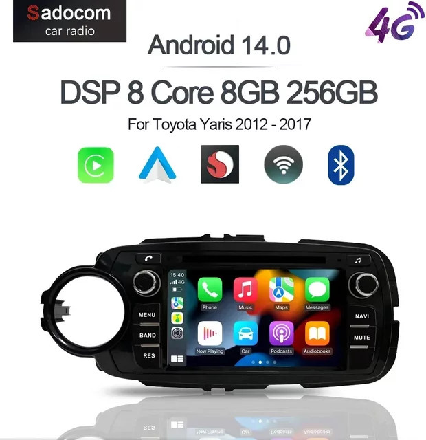 Sadocom Android Multimedia Navigation für Toyota Yaris 2012 - 2017, Qualcomm 8-Core, Android 13.0, 8GB RAM, 256GB Speicher, Wifi und GPS, Schwarz - Bild 1