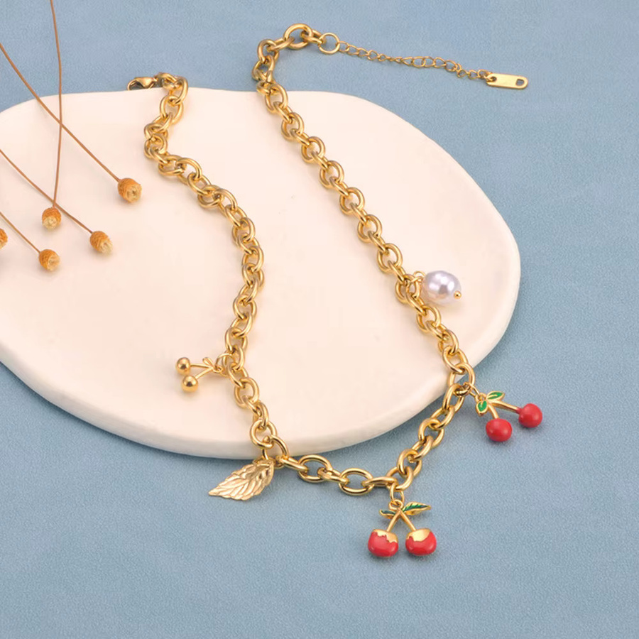 Lokaer Halskette mit Kirsche Anhänger, Edelstahl, Gold, Damen - Bild 2
