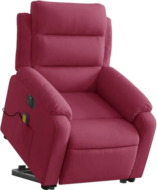 vidaXL Massagesessel mit elektrischer Aufstehhilfe und Liegefunktion in Weinrot aus Samt - Bild 1
