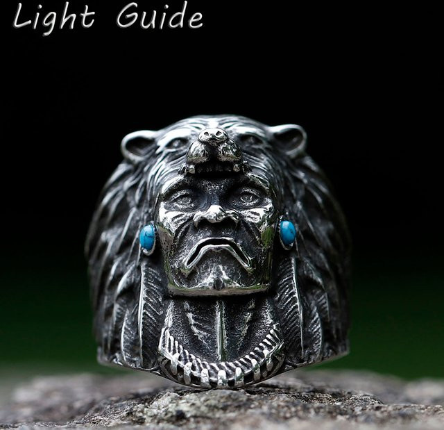 Herrenring Edelstahl, Vintage, Wolf-Motiv, Silber - Bild 1
