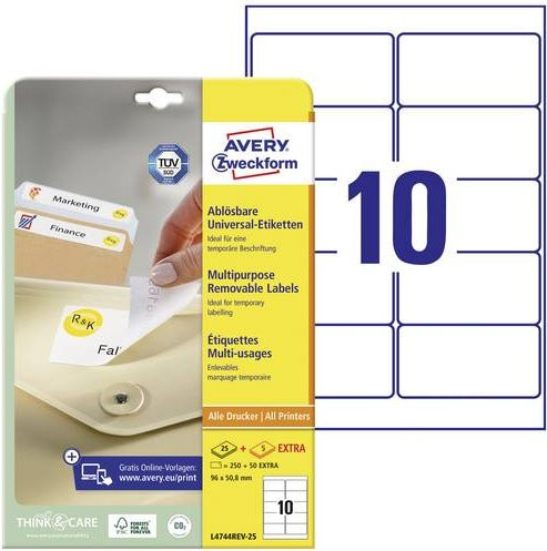 Avery Zweckform Universal-Etiketten Weiß, wiederablösbar, B: 96 mm, H: 50,8 mm - Bild 1