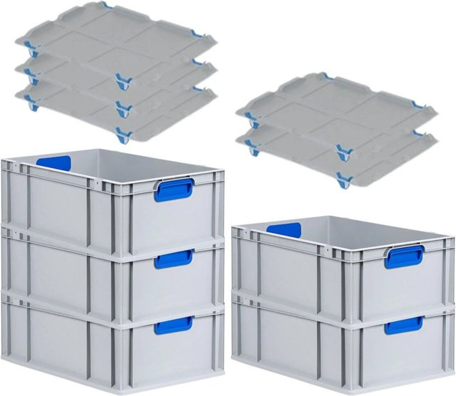 PROREGAL Spar Set 5x Eurobox Nextgen Color mit Auflagedeckel und Schiebeschnappverschlüssen, Farbe Blau, H x B x T: 22 x 40 x 60 cm - Bild 1