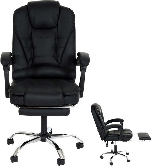 Bürostuhl MCW M80 Chefsessel aus Kunstleder mit ausziehbarer Fußstütze, Schwarz/Silber, B/T/H: 63 x 120 x 103 cm - Bild 1