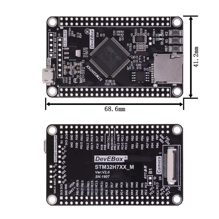 STMicroelectronics STM32H7 Entwicklungsplatine mit M7 Core, TFT-Schnittstelle und USB-C Anschluss, Schwarz - Bild 3