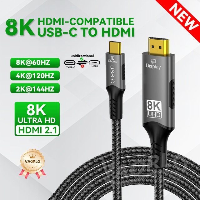 VAORLO USB-C auf HDMI 2.1 Kabel für 8K60Hz und 4K60Hz, kompatibel mit Thunderbolt 3, iPhone 15, MacBook und Huawei Mate30 - Bild 1