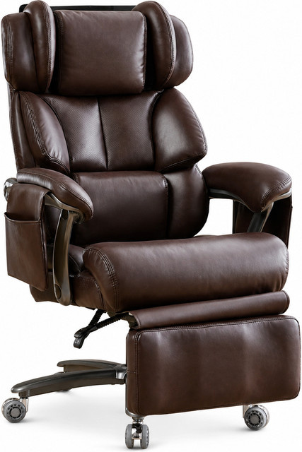 DK COLLECTION Chefsessel mit Massage- und Heizfunktion in Braun, ergonomischer Bürostuhl aus PU-Leder mit ausziehbarer Fußstütze, B/T/H: 85,5 x 76,5 x 114-121,5 cm - Bild 1