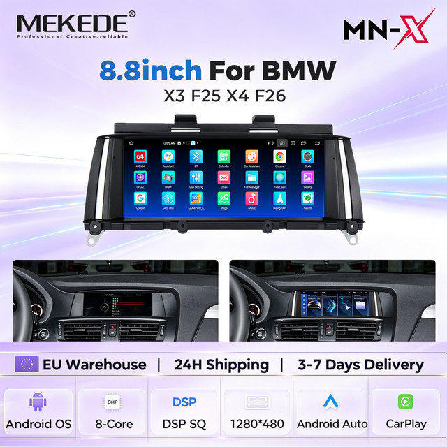 MEKEDE Kabelloses CarPlay und Android Auto Autoradio für BMW X3 F25 und X4 F26 (2011-2016) mit 8,8 Zoll Display, NBT-System, 4G Wifi, GPS, Bluetooth und DSP, Schwarz - Bild 1