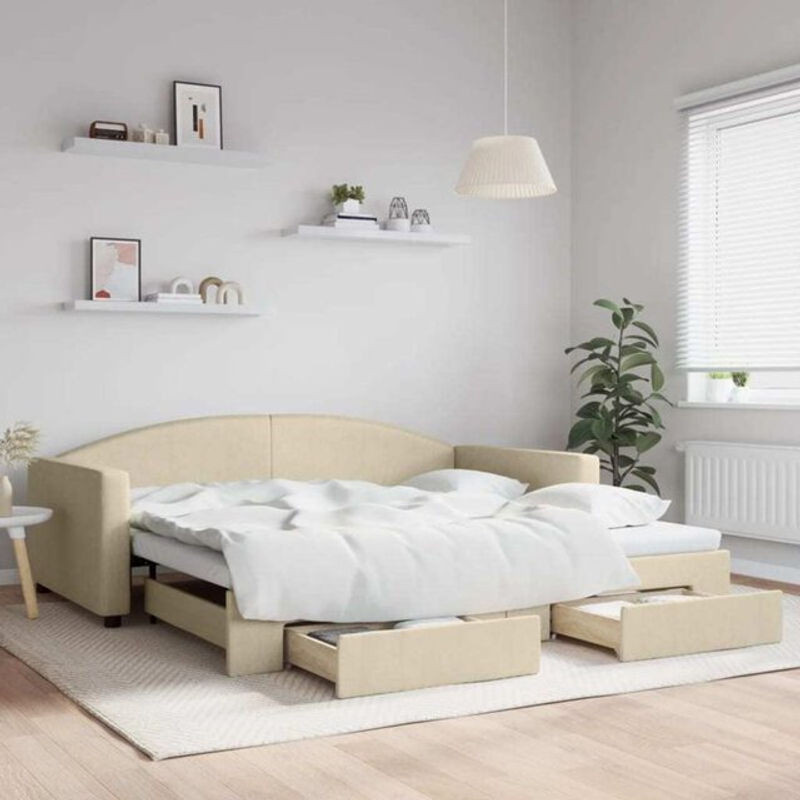 Ausziehbares Funktionsbett mit Schubladen von vidaxl in Beige aus Stoff und Metall, B/T: 200 x 100 cm - Bild 1