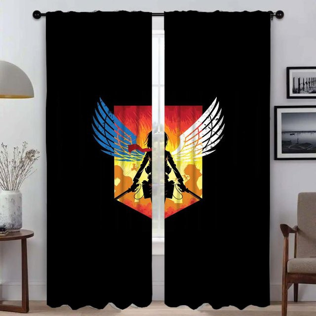 Angriff auf Titan Vorhänge für Wohnzimmer, 2er Set, Schwarz, Breite: 50 cm, Höhe: 70 cm - Bild 1