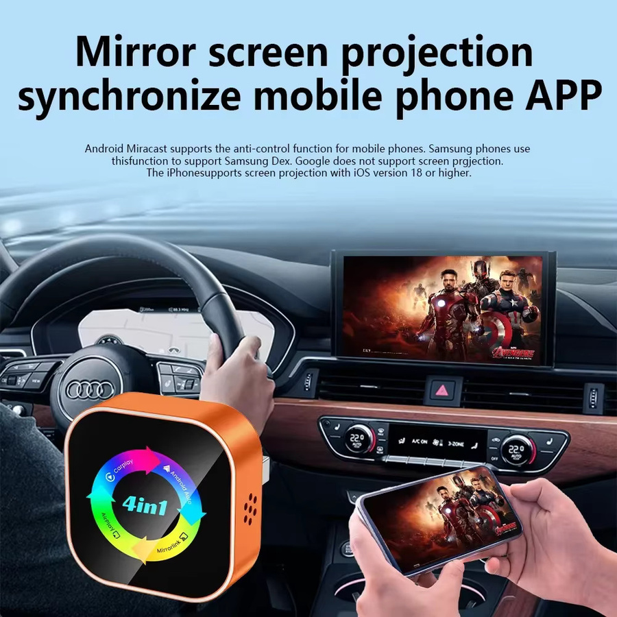 CarRocket 4-in-1 Wireless Adapter für CarPlay, Android Auto und AirPlay mit Mirror Link und Bluetooth in Orange für Volvo, Benz, MG und Kia - Bild 3