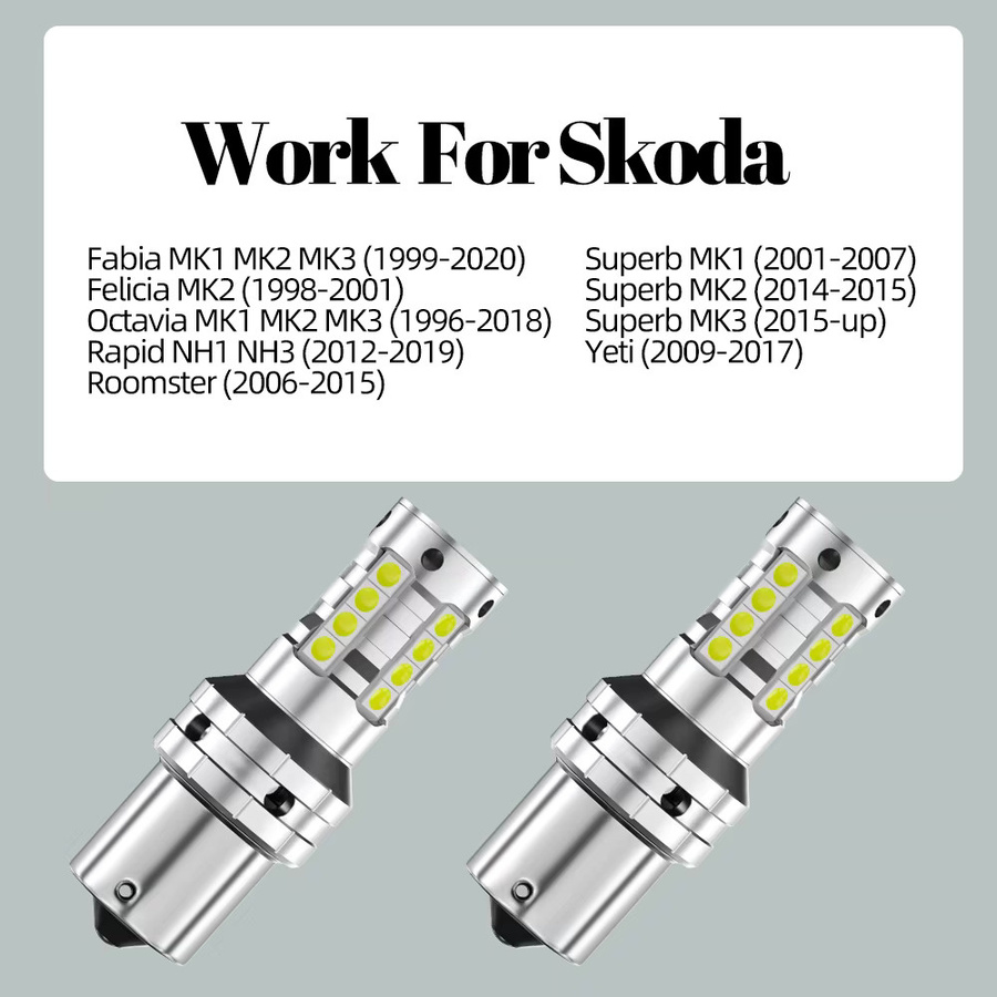 LECIBUBI LED Rückfahrscheinwerfer Set P21W BA15S Canbus in Silber für Skoda Superb MK1 MK2 MK3 Yeti Fabia 1 2 3 Felicia Octavia A5 A7 Rapid Roomster - Bild 2