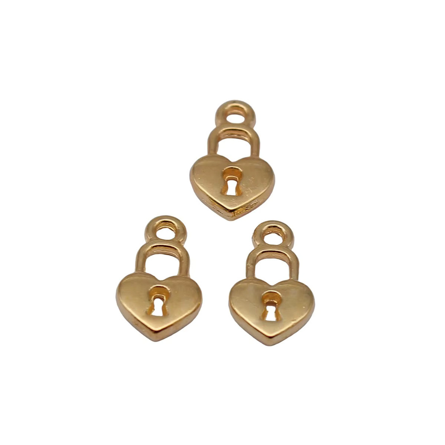 Herzschloss-Anhänger, Zinklegierung, Gold, 11 x 6 mm - Bild 2