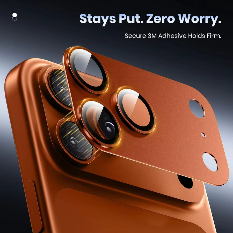 Kameraobjektivschutz aus Metall und gehärtetem Glas für Apple iPhone 17 Pro Max in Orange - Bild 2