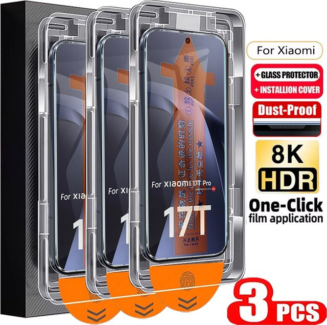 3er-Pack Displayschutz aus gehärtetem Glas für Xiaomi 14T und 17T Pro, transparent mit Staubschutz-Box für einfache Installation - Bild 1