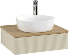V&B Waschtischunterschrank Antao mit Frontstruktur in Eiche Honig und Grau lackiert, B: 60 cm, T: 50 cm, H: 50 cm - Bild 1