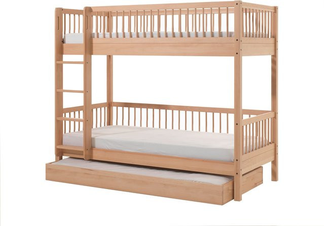 FAGUS Etagenbett aus Buche massiv mit 2 Liegeflächen, inkl. Lattenrost, Absturzschutz und Bettschublade, Farbe Braun, B/T/H: 90 x 200 cm - Bild 1