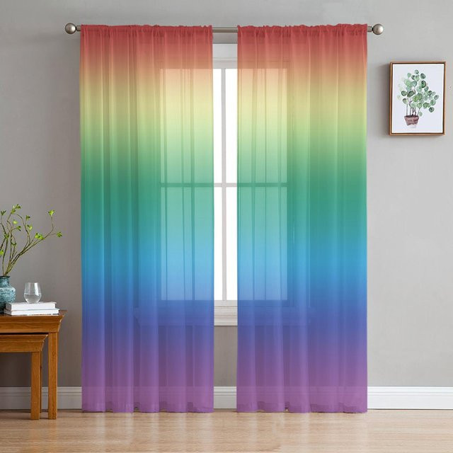 Regenbogen Farbverlauf Gardine von A Family Of Home Textiles, halbtransparenter Tüll-Vorhang in Multicolour, Breite: 135 cm, Höhe: 160 cm - Bild 1