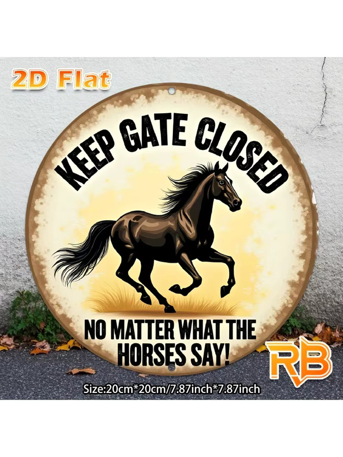 Potdemiel Vintage Metallschild Horse & Keep Gate Closed Rustikale Bauernhaus-Wanddekoration B/H: 20 x 20 cm - Bild 5
