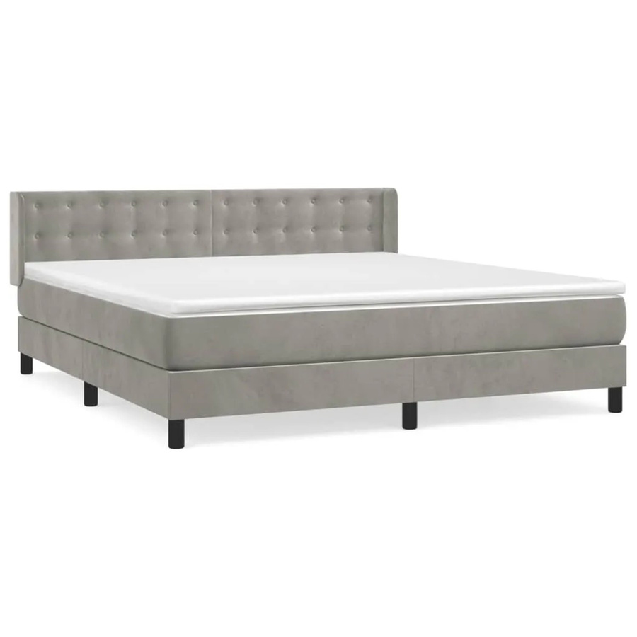 vidaXL Boxspringbett mit Matratze in Hellgrau aus Samt, Hybrid-Design mit Taschenfederkern, B/T/H: 180 x 200 x 78 cm - Bild 2