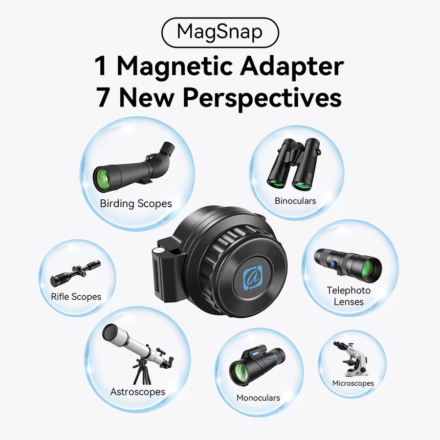 APEXEL Magnetischer Telefonclip Okularadapter aus Aluminiumlegierung in Schwarz für Teleobjektiv-Halterungen (36-46mm / 45-55mm) - Bild 3