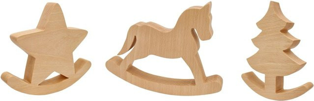 Erst-Holz Tischdeko 3er-Set aus geölter Buche mit Stern und Schaukel-Pferd in Braun und Beige - Bild 1