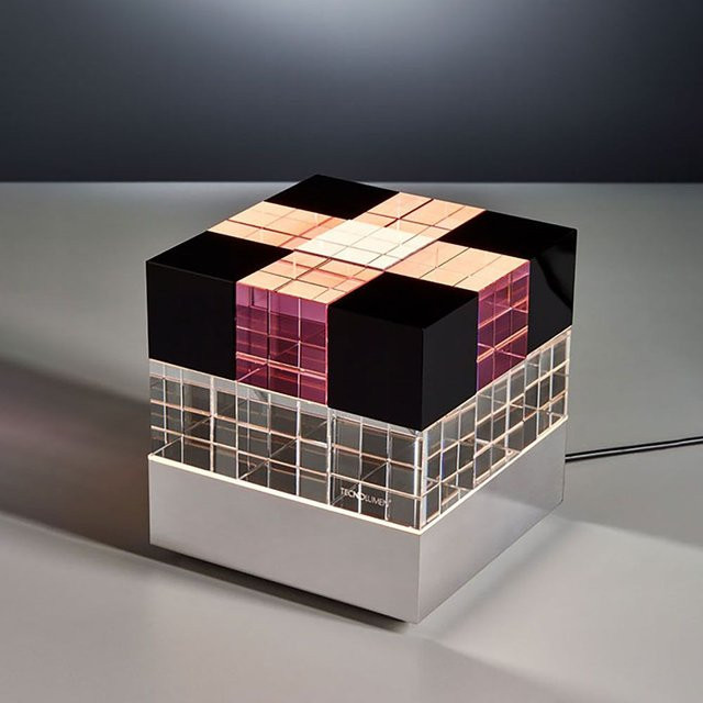 Tecnolumen Cubelight MSCL 2 LED-Tischleuchte in Schwarz mit Glas-Elementen in Klar und Rosa, Warmweiß 2700K - Bild 1
