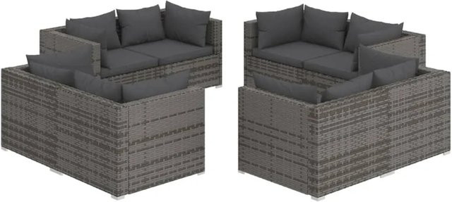 vidaXL 8-tlg Garten-Lounge-Set aus Poly-Rattan mit Kissen in Grau und Anthrazit Modell 16 - Bild 1