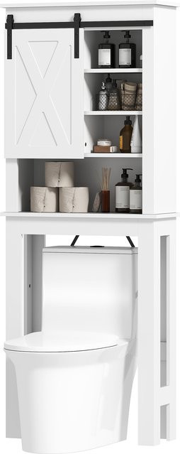 HOMCOM WC-Überkopfschrank Badezimmerschrank mit 6 Fächern und Schiebetür im Scheunenstil, Weiß, Aosom - Bild 1