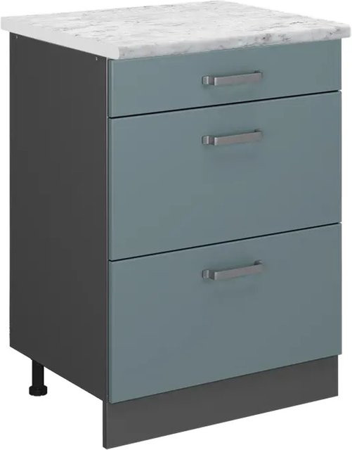 Vicco Schubladenschrank R-Line in Blau-Grau mit Marmor-Optik, Breite: 60 cm - Bild 1