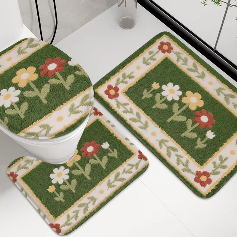 3er-Set aus Flanell-Teppichen mit Blumenmuster, U-förmige Badematte und Bodenmatten für Badezimmer und Flur, rutschfest und saugfähig von Jiji猴 - Bild 1