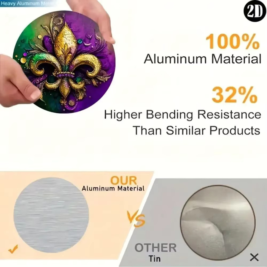 Rundes Fleur De Lis Mardi Gras Kranzschild aus Aluminium von Potdemiel in Lila zur Wanddekoration für Halloween und Weihnachten, Durchmesser: 20 cm - Bild 4