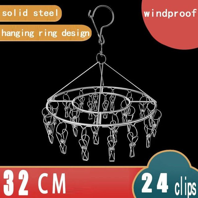 Yiran Furniture Wäscheklammer Aufhänger aus Edelstahl in Silber mit 8 bis 40 Clips für Socken, Handtücher und Wäscheständer - Bild 1