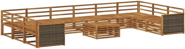 vidaXL Sofagarnitur aus Massivholz Akazie in Braun mit Latten-Design, 11er Set - Bild 1