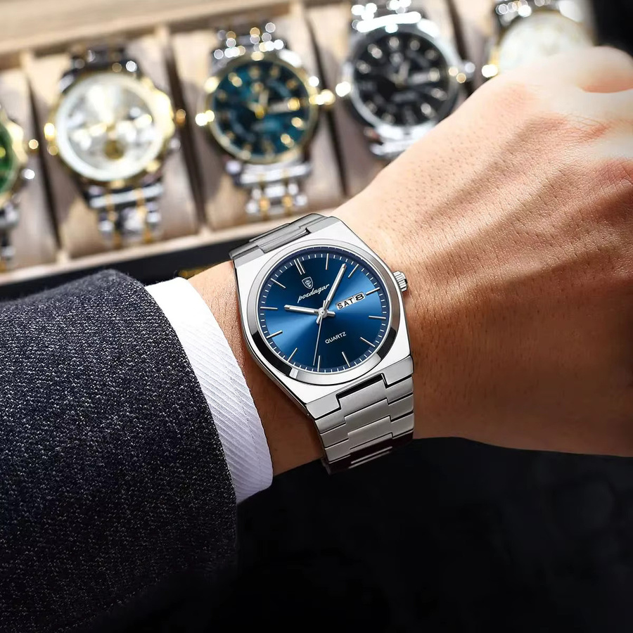 POEDAGAR Armbanduhr Quarz, Edelstahl, Blau, Herren - Bild 6